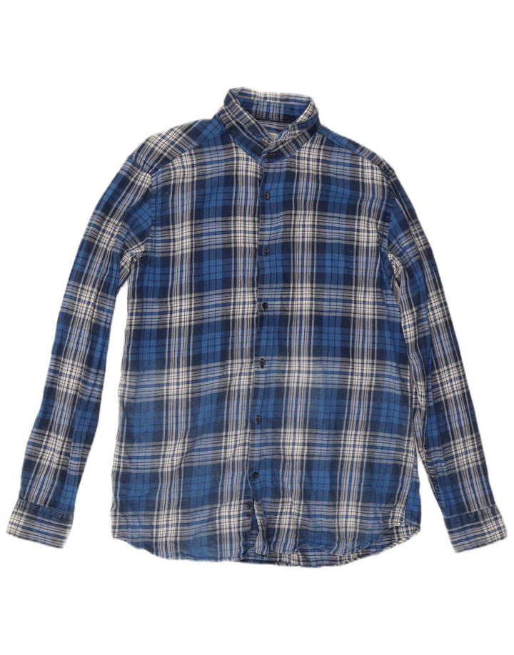 Camicia in flanella da uomo John Barritt taglia 42 16 1/2 grande cotone a quadri blu