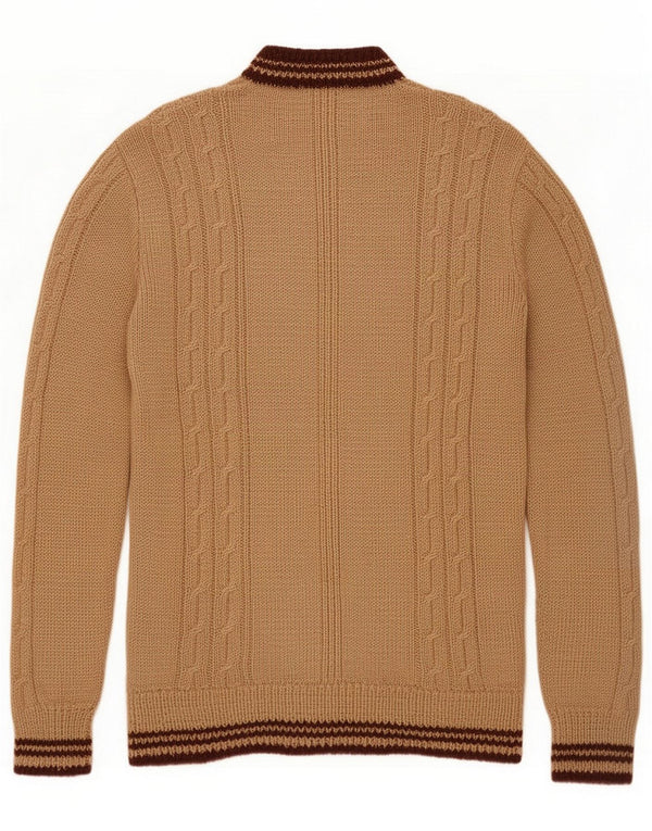 Vintage Mens V-Neck Jumper Sweater Small Brown Striped