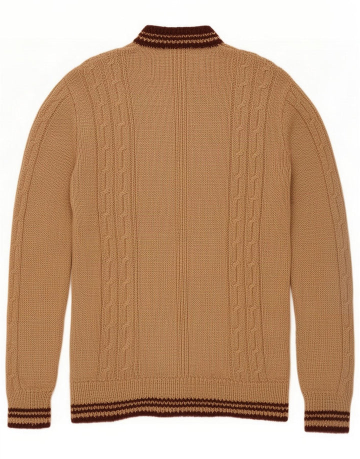 Maglione vintage da uomo con scollo a V a righe marroni piccole