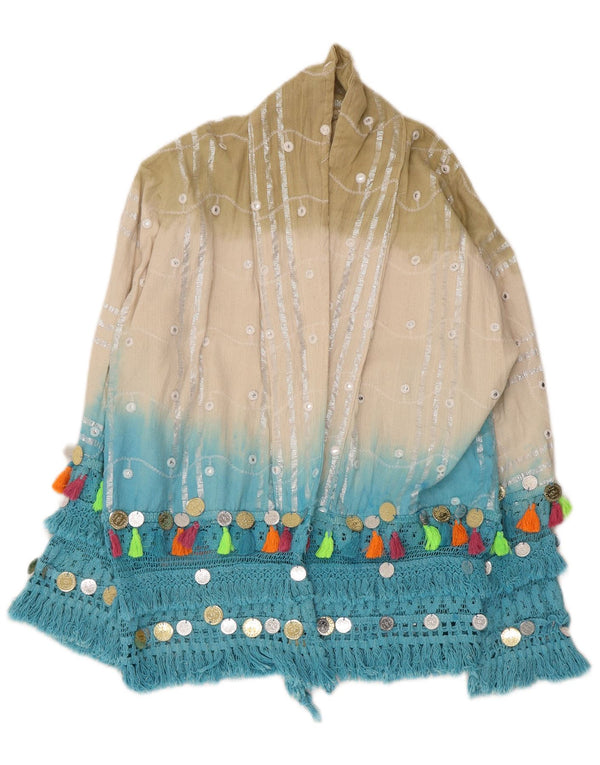 Top cardigan con maniche a 3/4 da donna vintage UK 12 medio multicolore