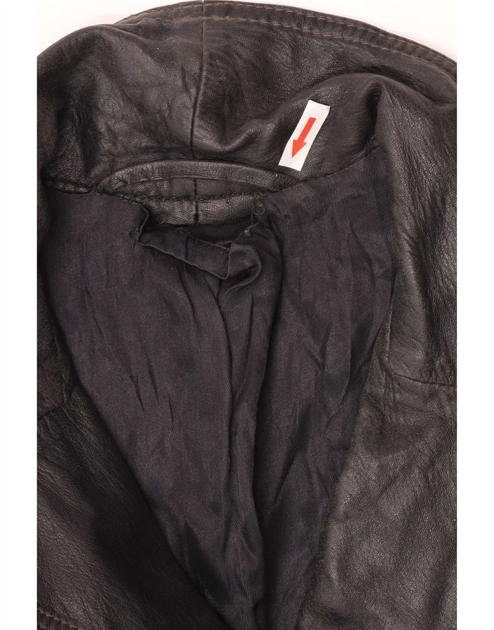 Giacca blazer in pelle vintage da donna a 3 bottoni UK 12 media nera