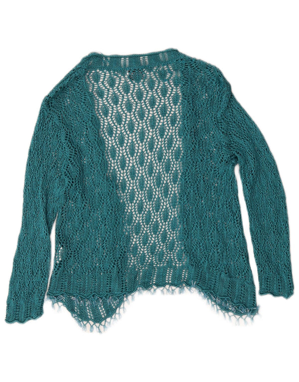 Top cardigan all'uncinetto da donna romano UK 16 grande viscosa geometrica blu