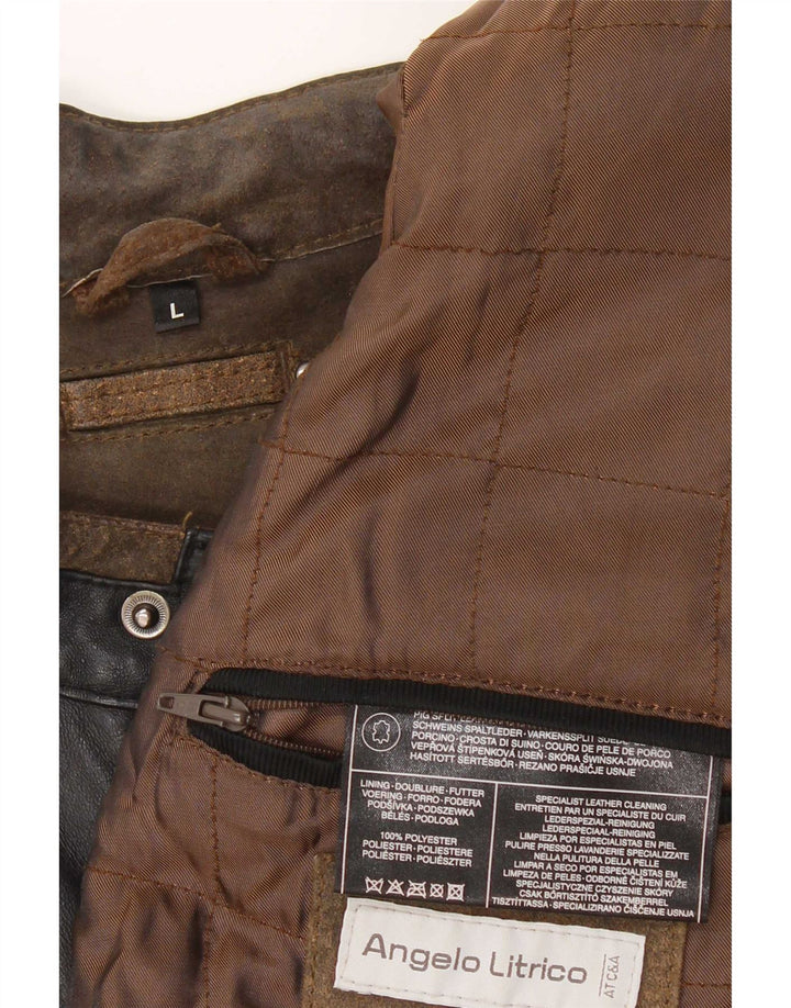 Giacca da motociclista da uomo Angelo Litrico UK 40 Large Marrone Colorblock