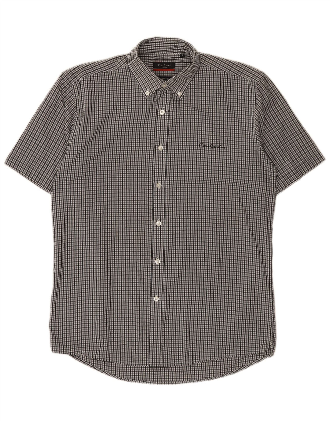 Camicia da uomo a maniche corte Regular Fit Pierre Cardin piccola a quadretti grigi