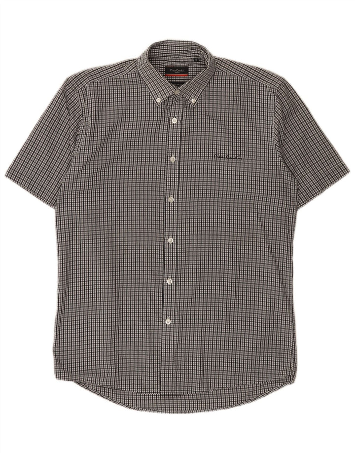 Camicia da uomo a maniche corte Regular Fit Pierre Cardin piccola a quadretti grigi