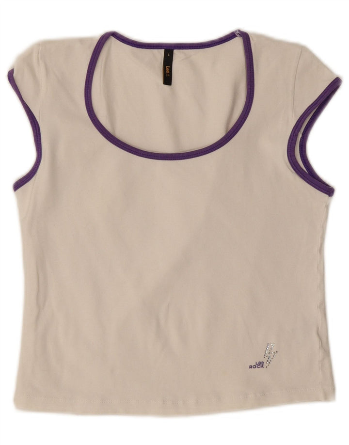 Maglietta corta da donna Lee UK 14 grande cotone bianco