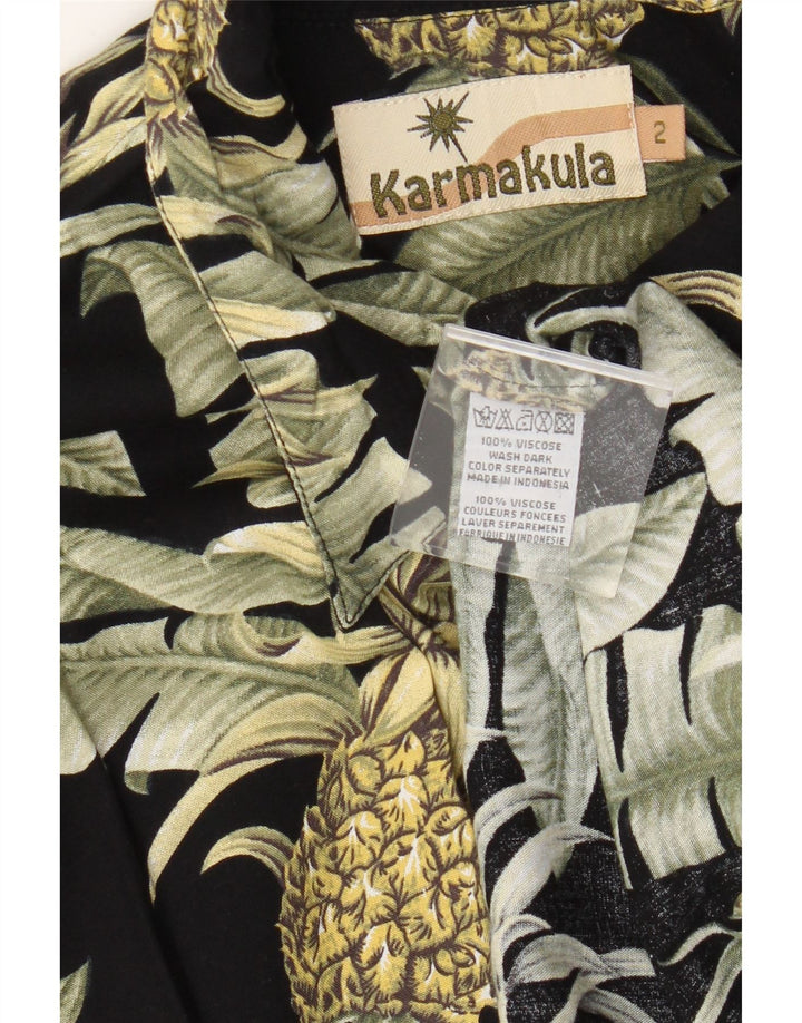 Camicia a maniche corte da uomo Karmakula con motivo astratto, viscosa nera media