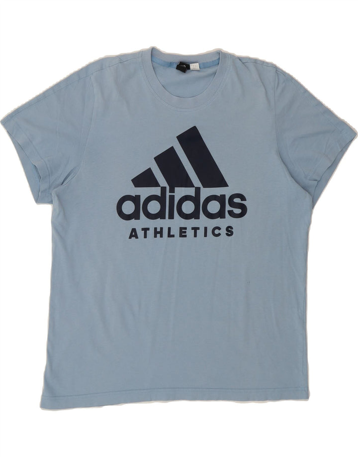 ADIDAS Womens Graphic T-Shirt Top UK 16 Large Blue Vintage Adidas and Second-Hand Adidas from Messina Hembry 