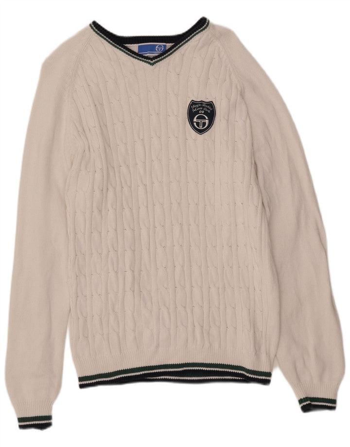 Maglione da uomo con scollo a V Sergio Tacchini XL in cotone bianco