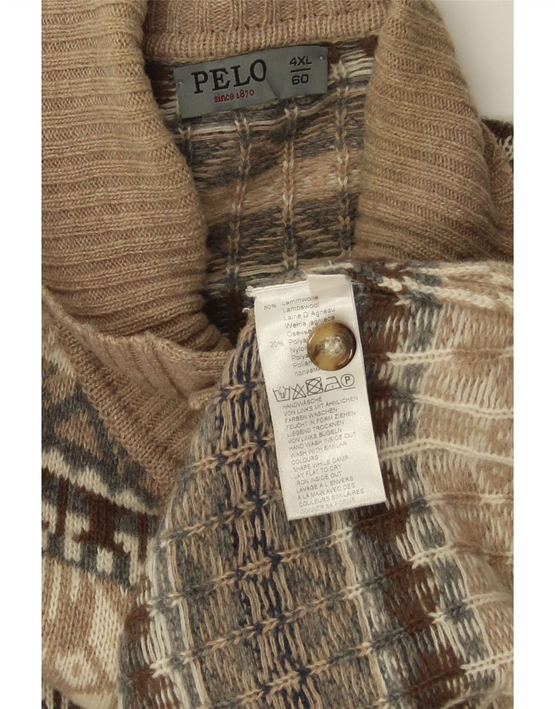 Maglione vintage da uomo con collo a bottoni 4XL Lana d'agnello Fair Isle beige