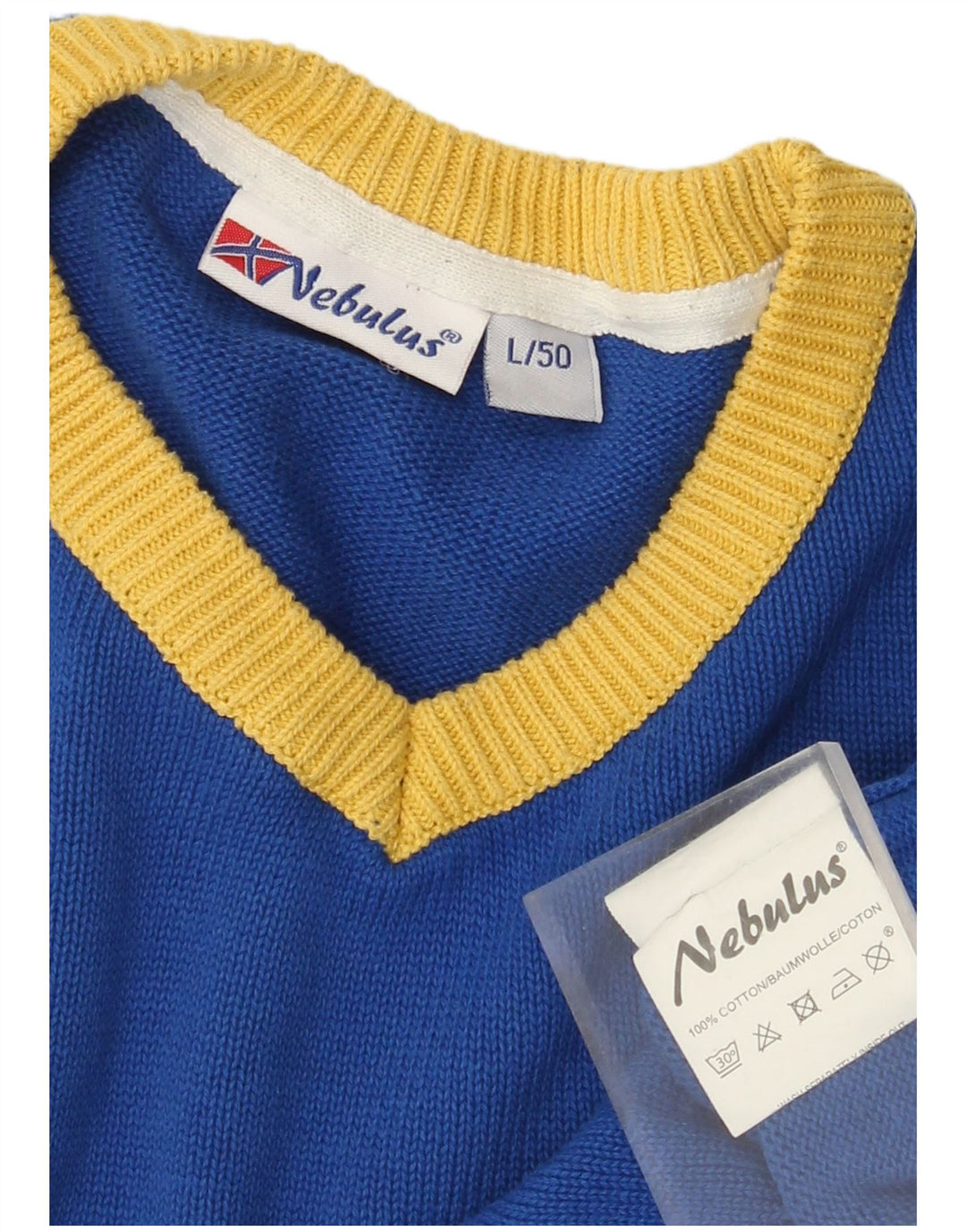 Maglione da uomo con scollo a V grafico NEBULUS grande cotone blu