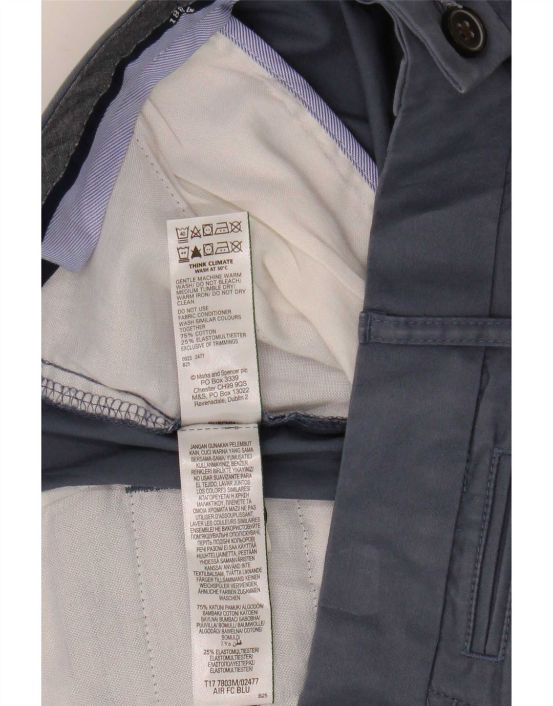 Pantaloncini chino da uomo Marks & Spencer W38 XL cotone blu