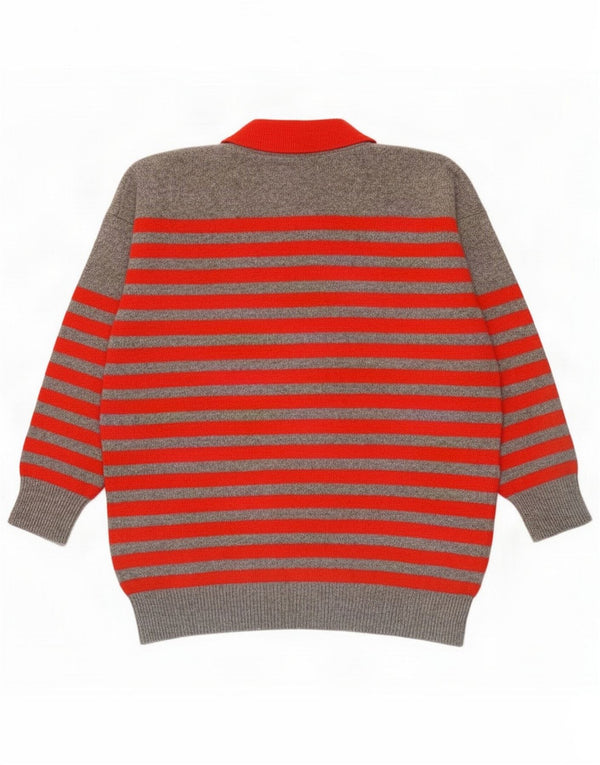 Maglione vintage da uomo con collo alto e maglione grande in lana a righe grigie