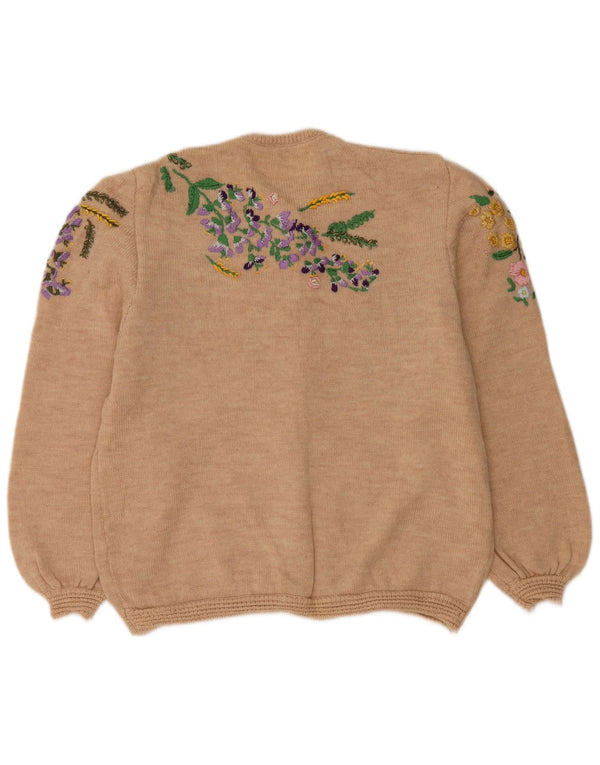 Maglione cardigan da donna VINTAGE UK 14 Grande floreale beige