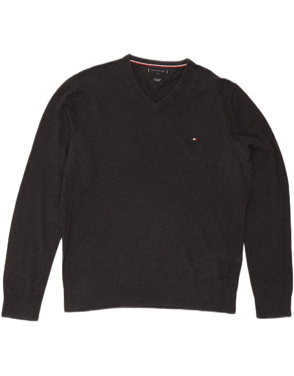TOMMY HILFIGER Maglione da uomo con scollo a V XL in cotone grigio