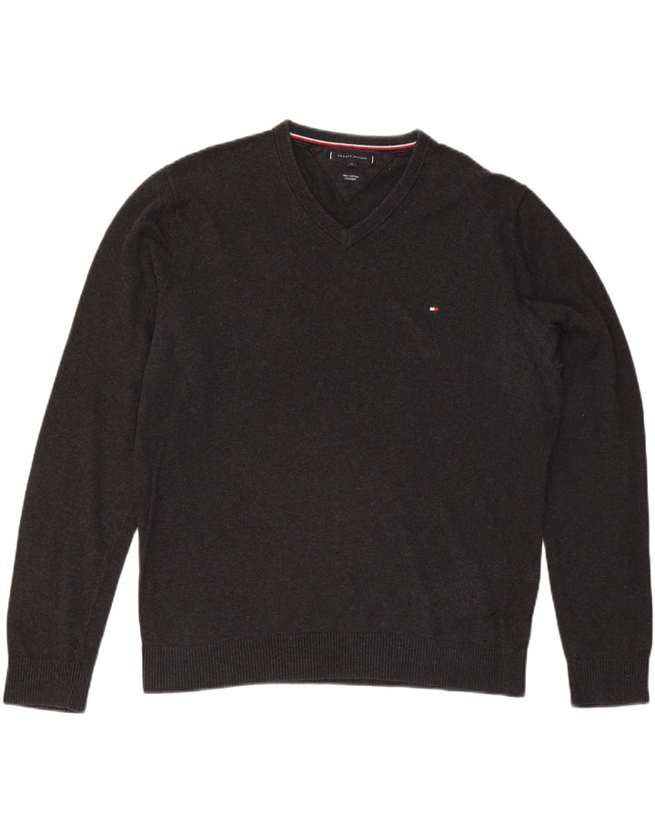 TOMMY HILFIGER Maglione da uomo con scollo a V XL in cotone grigio