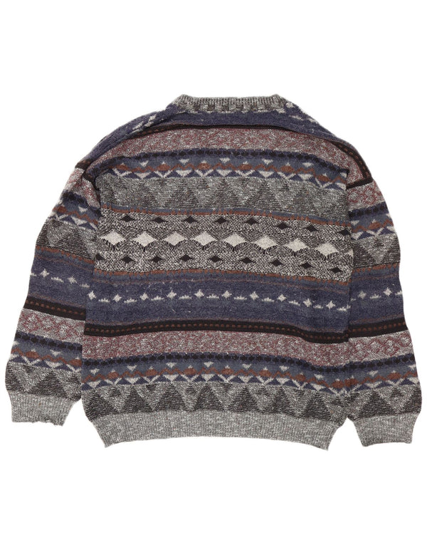 Maglione vintage da uomo con scollo a V, grande Fair Isle multicolore