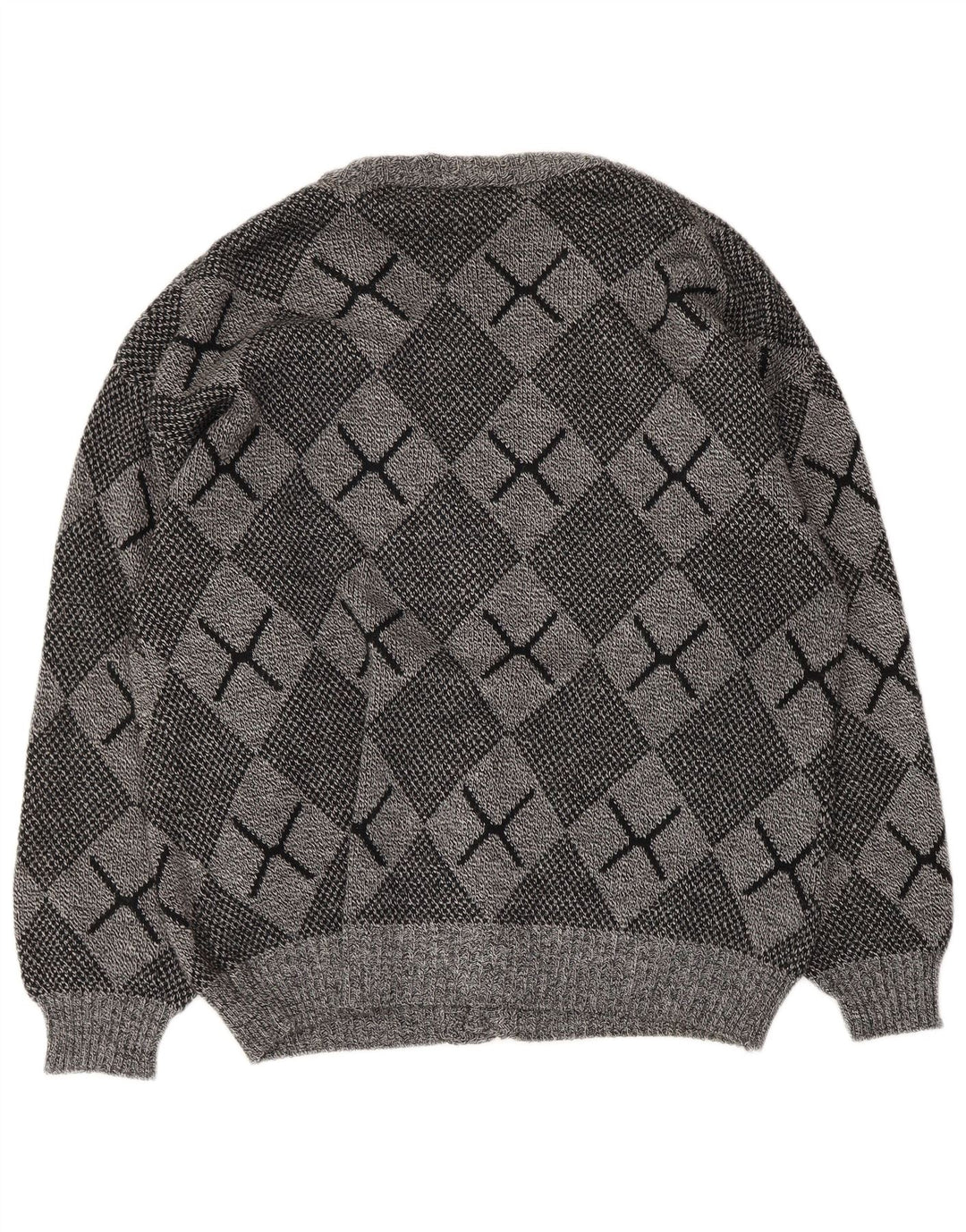 Maglione cardigan da uomo vintage grande grigio a rombi/acrilico diamante