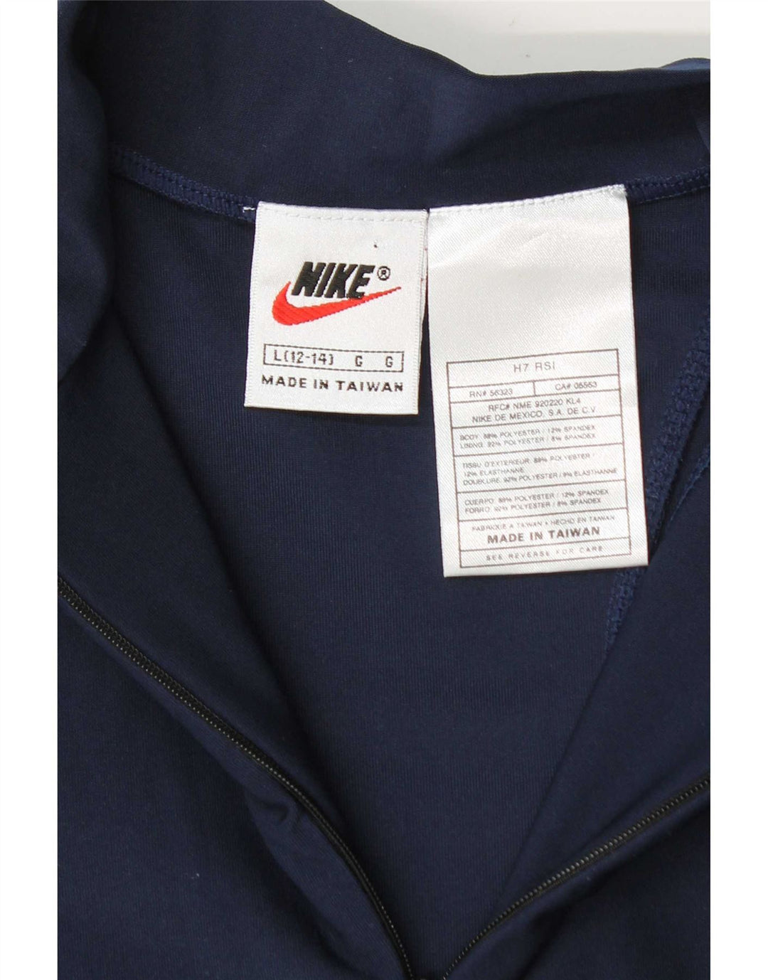 Top della tuta da ginnastica Nike per ragazze con zip e collo, 12-13 anni, grande, blu navy