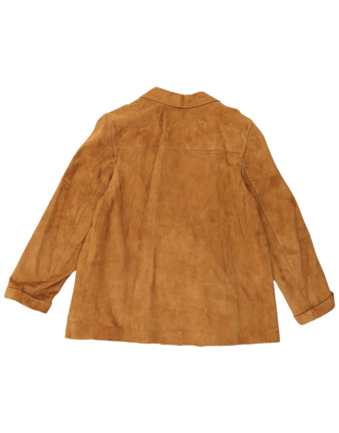 CONFEZIONI DI LUSSO Giacca blazer in pelle scamosciata da donna a 2 bottoni UK 14 Large Marrone