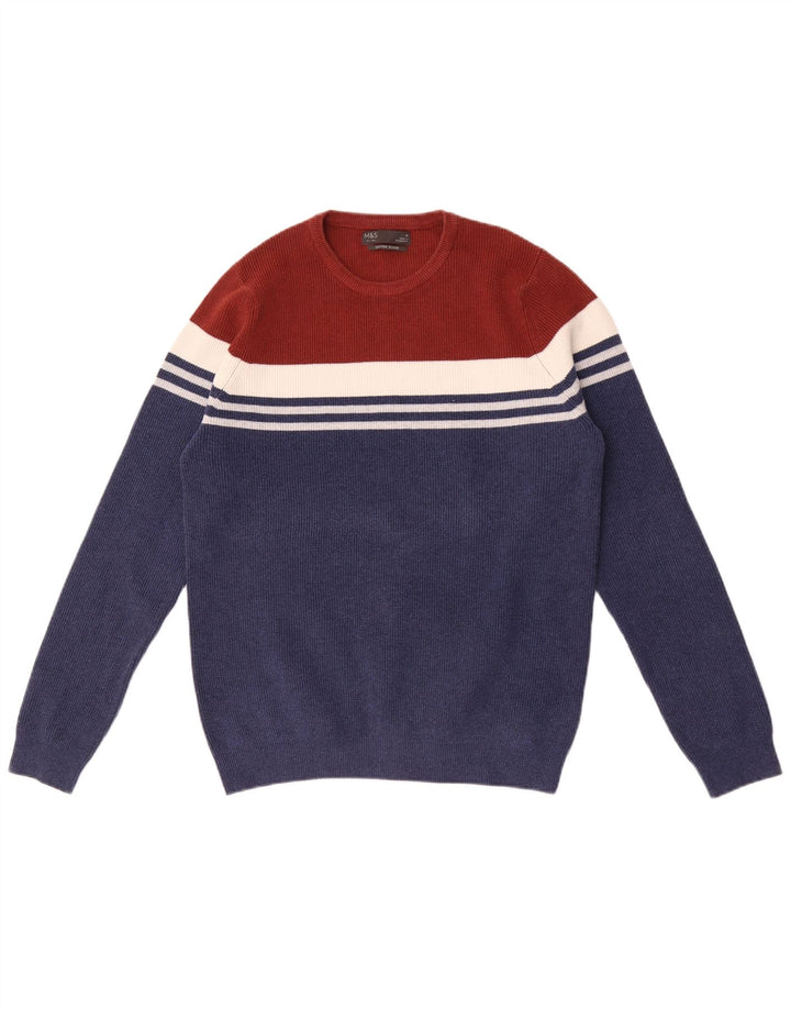 Maglione maglione girocollo da uomo Marks & Spencer color block medio blu navy
