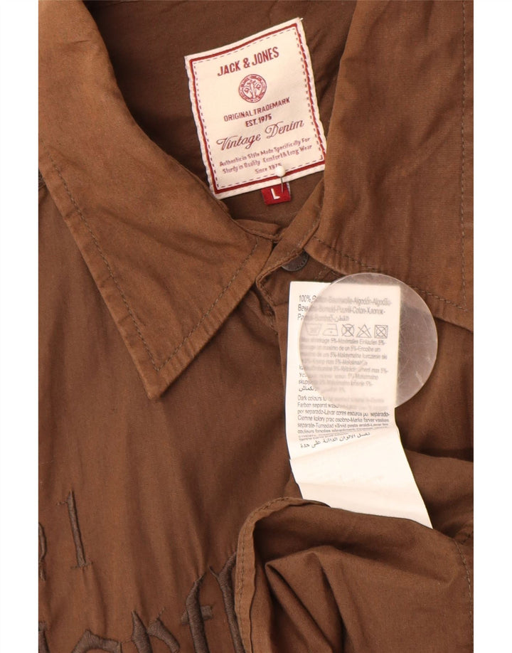 Camicia grafica da uomo Jack & Jones grande in cotone marrone