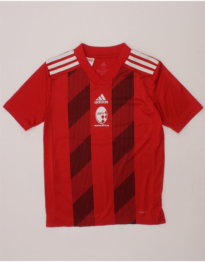 ADIDAS Boys Climalite Graphic T-Shirt Top 9-10 Years Small Red Polyester Vintage Adidas and Second-Hand Adidas from Messina Hembry 