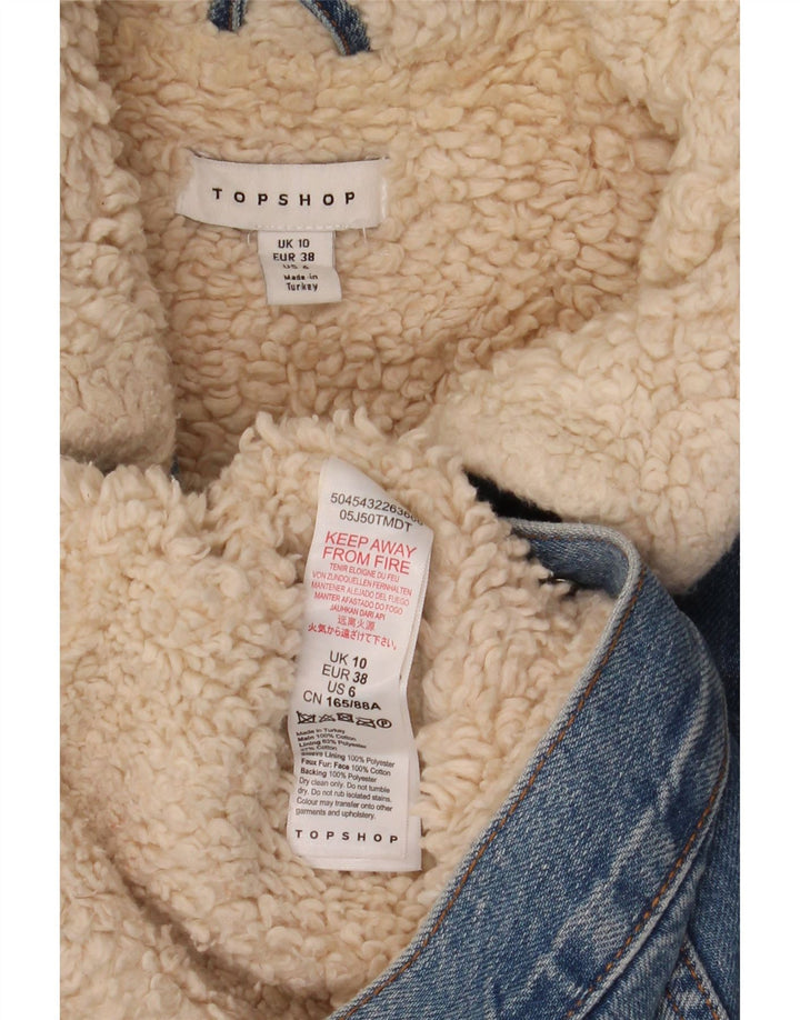 Topshop Giacca da donna oversize in denim sherpa UK 10 piccolo cotone blu