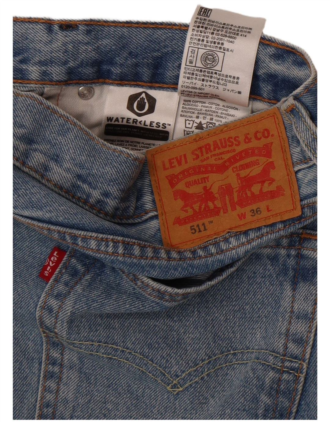 Pantaloncini di jeans Levi's 511 da uomo W36 grandi in cotone blu