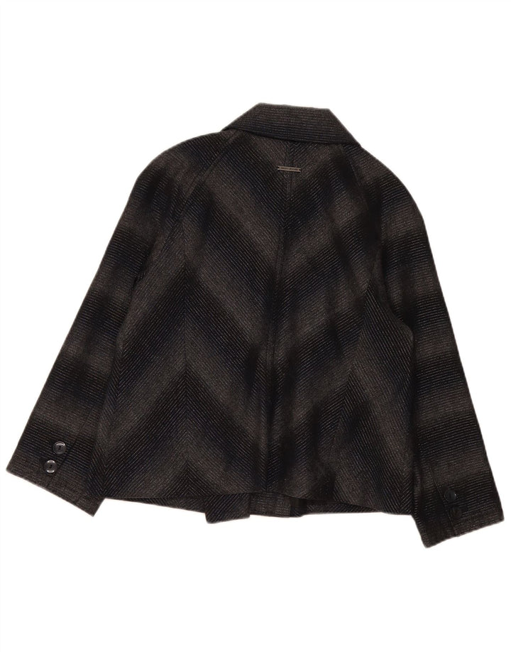 Giacca blazer doppiopetto da donna Dkny UK 16 grande acrilico grigio Chevron