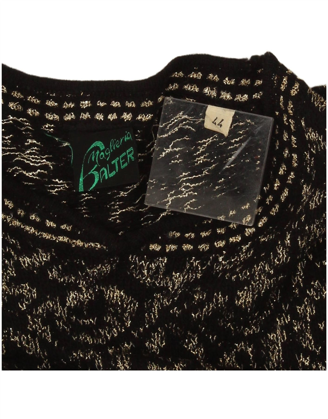 Maglione maglione girocollo da donna vintage IT 44 medio nero geometrico