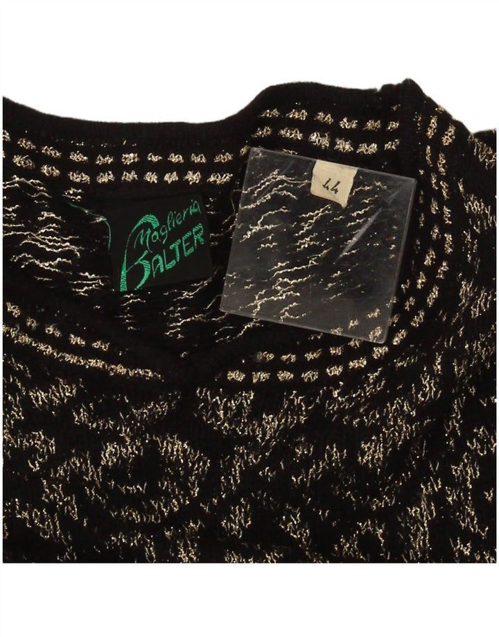 Maglione maglione girocollo da donna vintage IT 44 medio nero geometrico