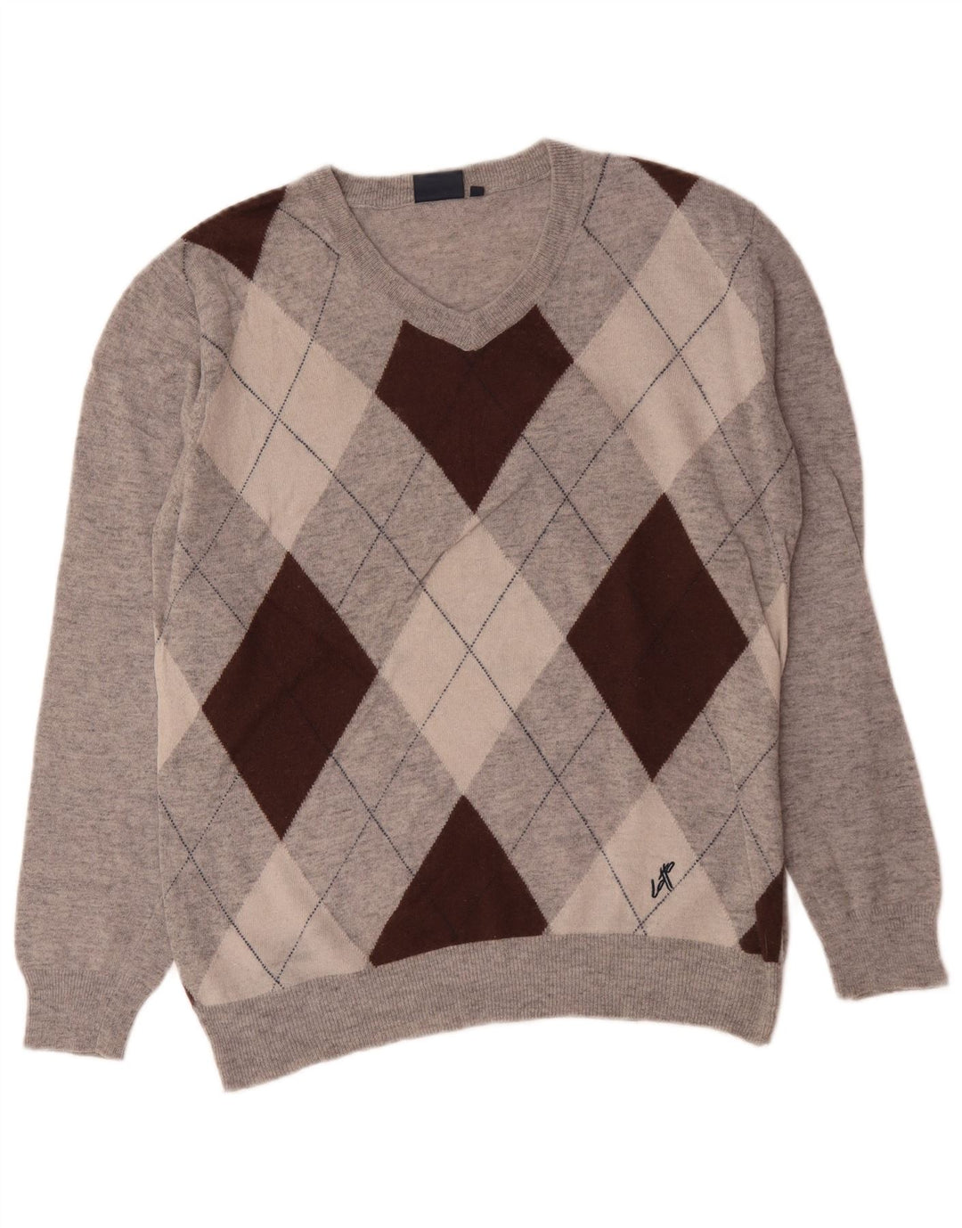 Maglione da uomo con scollo a V Lotto XL grigio a rombi/lana diamante