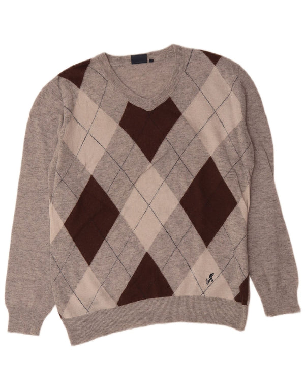 Maglione da uomo con scollo a V Lotto XL grigio a rombi/lana diamante