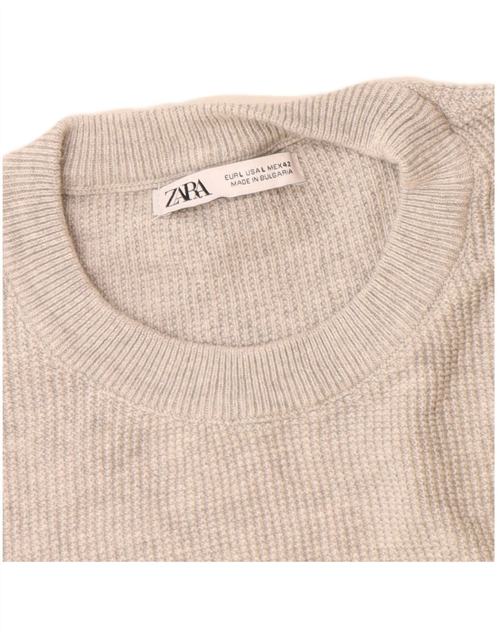Maglione maglione girocollo da uomo Zara grande in cotone grigio