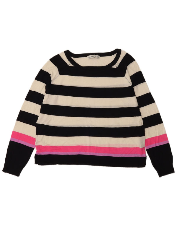 Maglione Zara da donna con scollo a barca UK 14 Viscosa a righe bianche medie