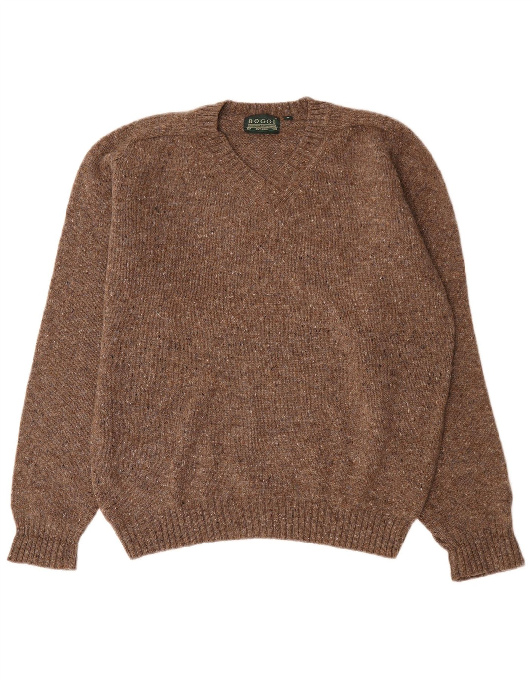 Maglione da uomo Boggi con scollo a V, lana vergine screziata marrone medio