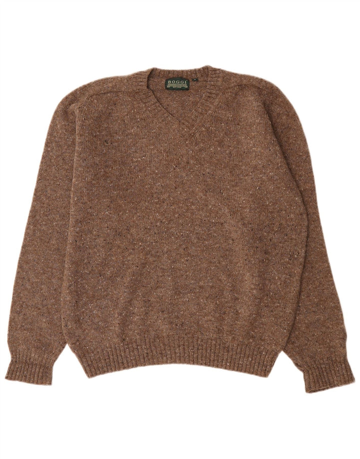 Maglione da uomo Boggi con scollo a V, lana vergine screziata marrone medio