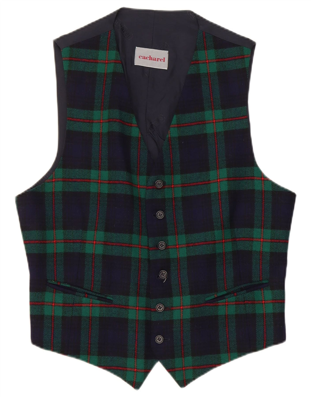 Gilet Uomo Cacharel IT 50 Medio Lana a quadri Blu Navy