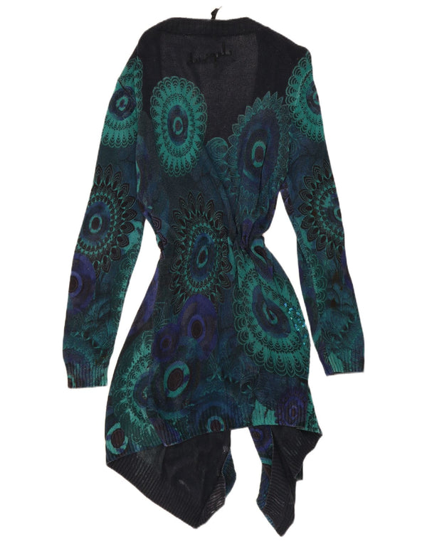 Desigual maglione cardigan lungo da donna grande blu navy con motivo cachemire