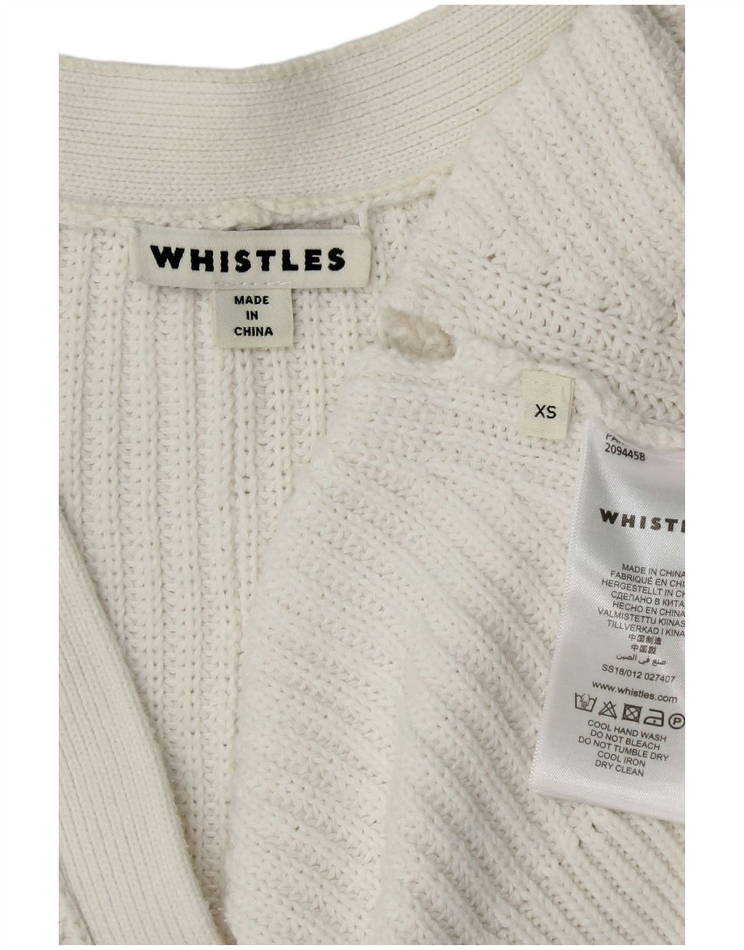 WHISTLES Maglione cardigan aperto corto oversize da donna UK 6 XS Cotone bianco