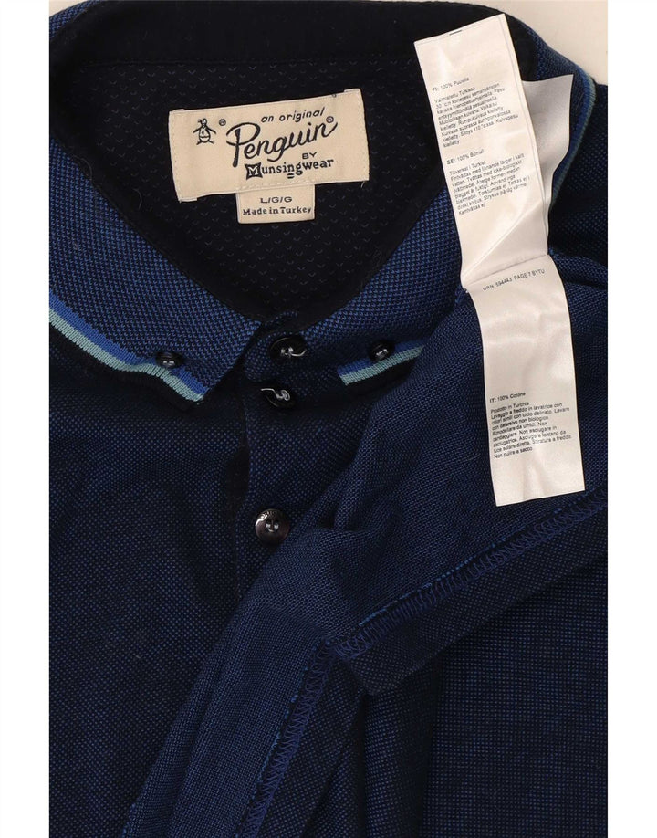 Polo da uomo Penguin grande in cotone a righe blu navy