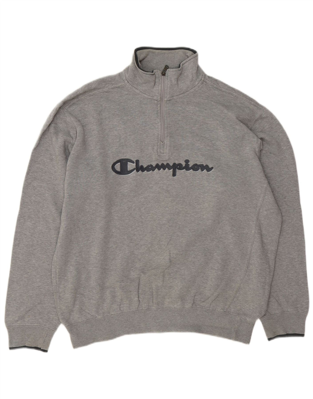 CHAMPION Felpa con collo con zip grafica da uomo Maglione XL Cotone grigio