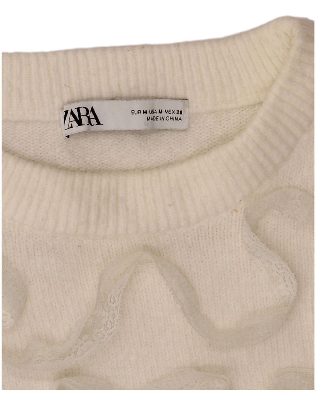 Maglione corto con scollo a barca da donna Zara UK 14 bianco medio