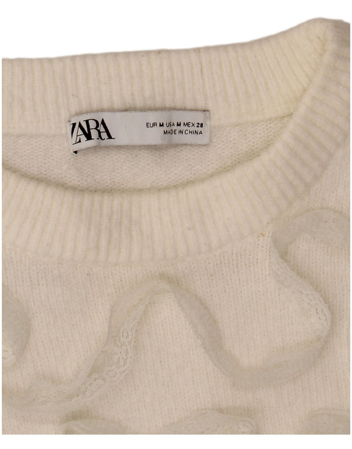Maglione corto con scollo a barca da donna Zara UK 14 bianco medio