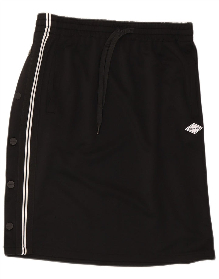 Gonna grafica da donna Replay piccola W27 sportiva in poliestere nero