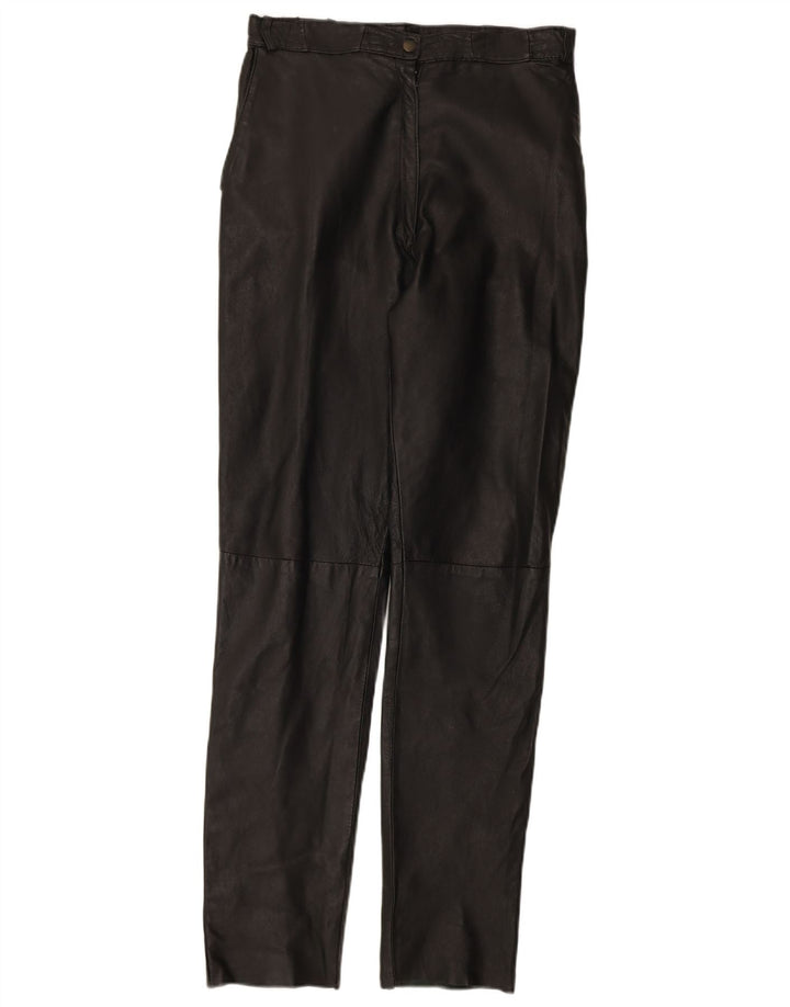 VINTAGE Womens Slim Leather Trousers W30 L33 Black Leather