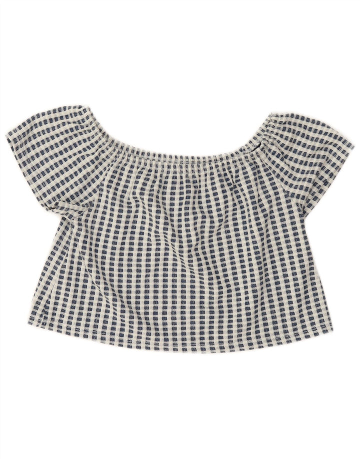 Top corto Zara Trafaluc da donna UK 10 piccolo poliestere a quadri blu