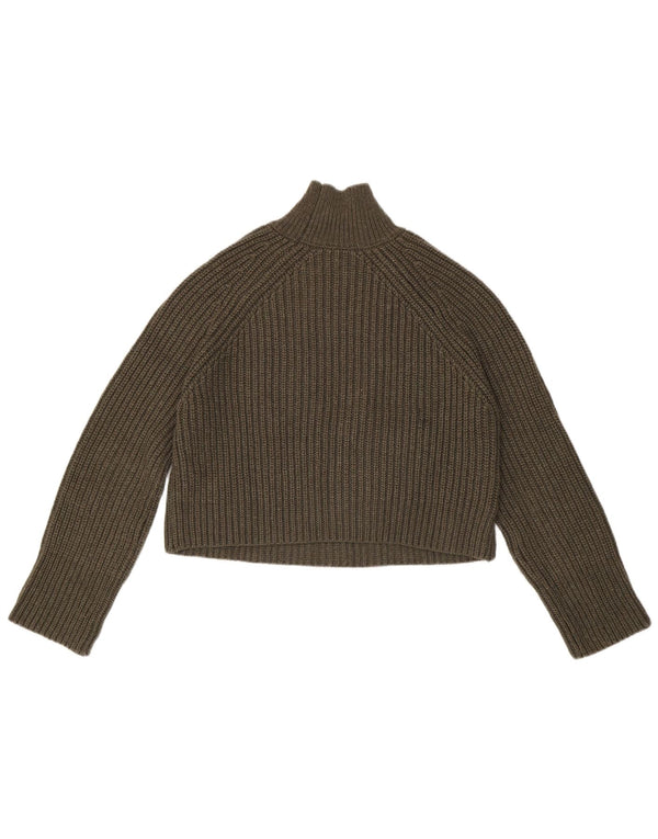 Zara Donna Maglione Corto Oversize con Collo Dolcevita UK 10 Piccolo Cachi