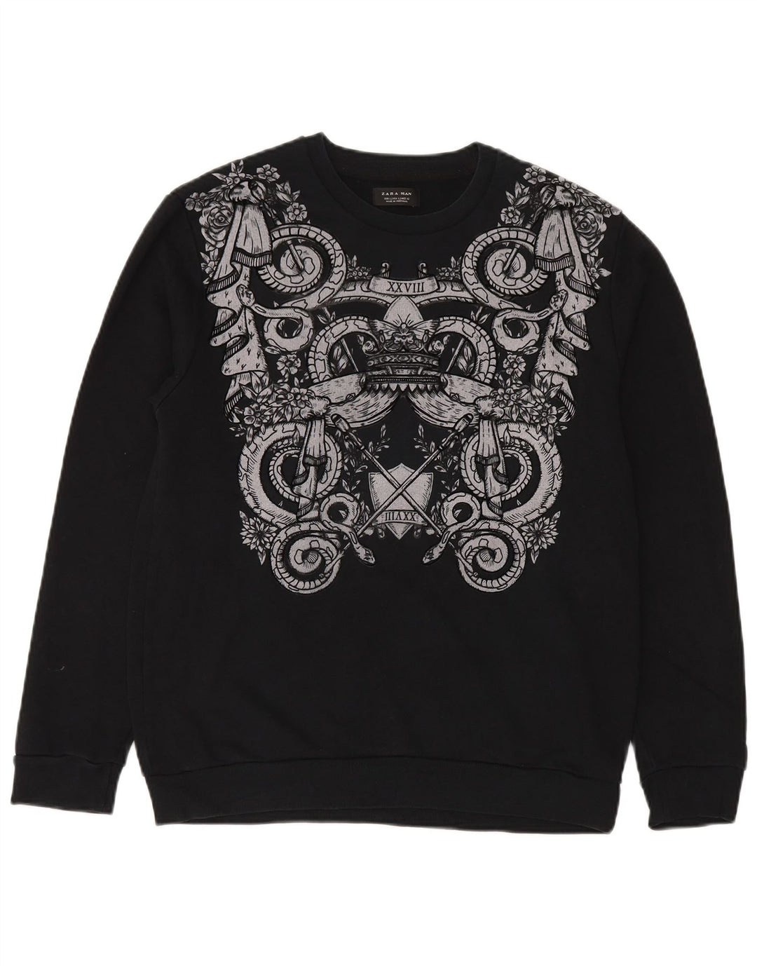 Felpa con grafica Zara da uomo, grande, in cotone nero